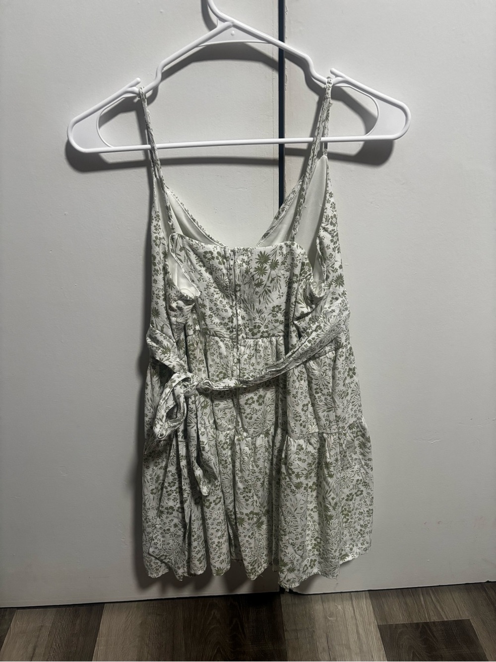 Francesca's Collections White Spaghetti-Strap Floral Dress with Green Print